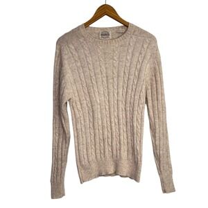 Saugatuck Dry Goods Womens Sweater Large Beige Cable Knit Wool Crewneck